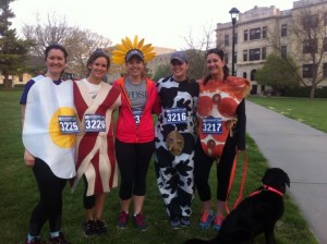 Graduate students and their four-legged friend participated in the Farm to Fork 5K. 