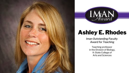 graphic about Dr. Ashley Rhodes getting Iman Teaching Award which includes photo of Dr. Rhodes