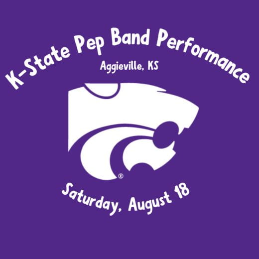 graphic about K-State Pep Band Aggieville performance Aug. 18, 2023