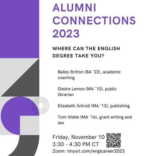 flyer about English Alumni Connections event