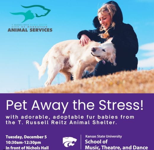 graphic with info about Pet Away the Stress event 12/5/23