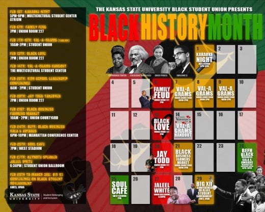 graphic showing calendar of Black History Month events for Feb 2024