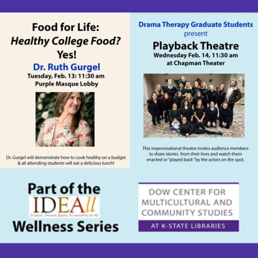 graphic showing IDEAll wellness events Feb 13 & 14, 2024