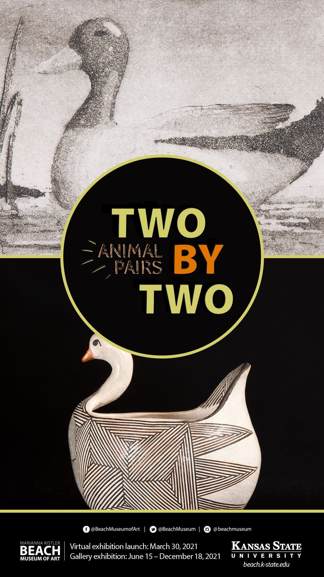 Image for Beach Museum of Art's new virtual exhibition "Two by Two: Animal Pairs." View at beach.k-state.edu/explore