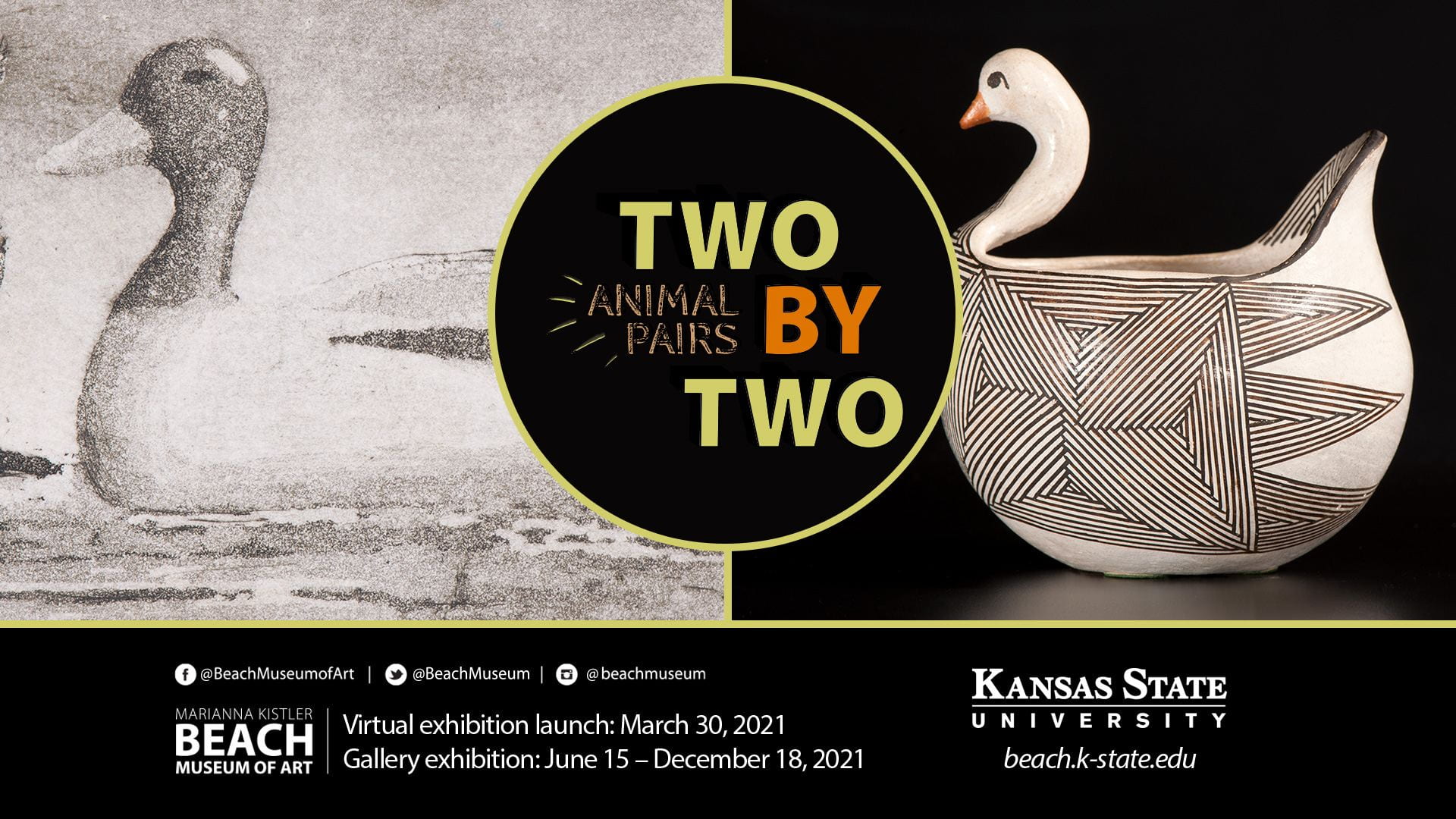 Publicity image for the exhibition "Two by Two: Animal Pairs" by the Beach Museum of Art.