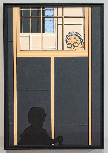 "Enemy Alien #2," acrylic on canvas by artist Roger Shimomura in the collection of the Beach Museum of Art.