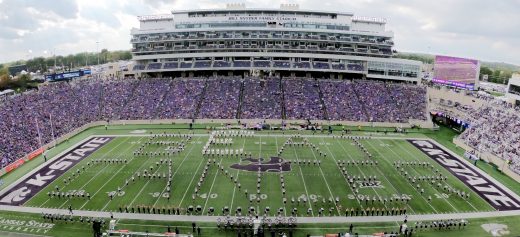 K-State Marching Band formation spells Beat Cancer