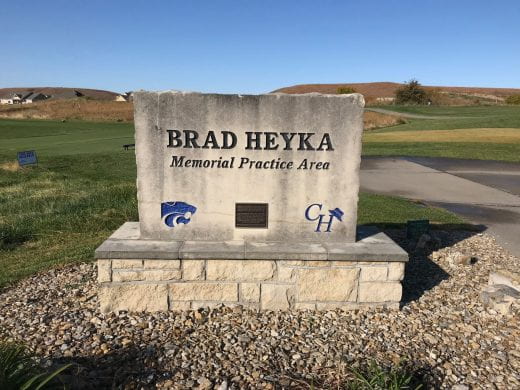 Brad Heyka Memorial Practice Area commemorative stone at Colbert Hills