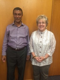 Diane Patrick meeting with Dean Chakrabarti during her recent visit to campus